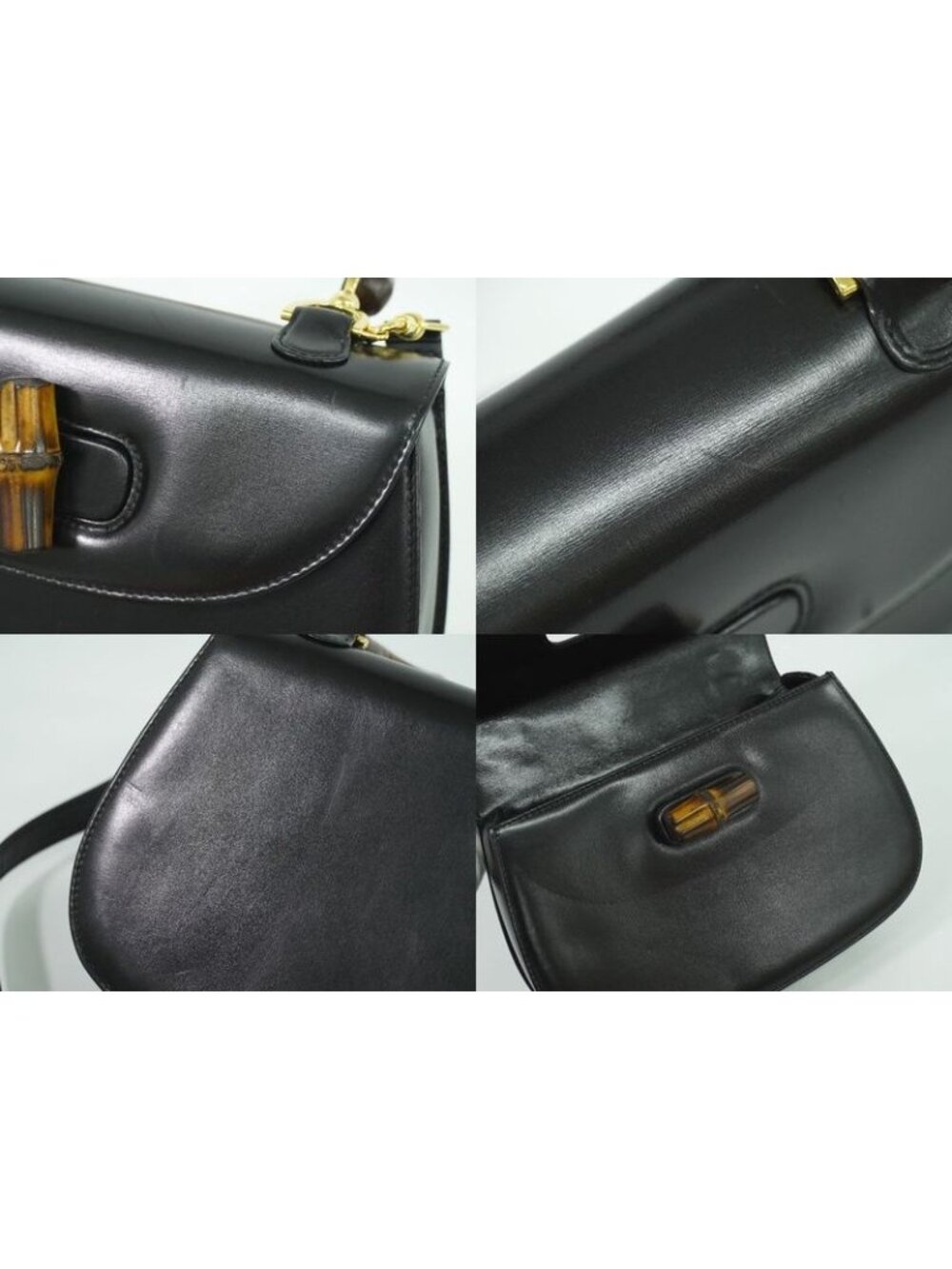 Gucci Bamboo 2-Way Shoulder Bag Handbag Pochette Leather Black - Picture 7 of 9